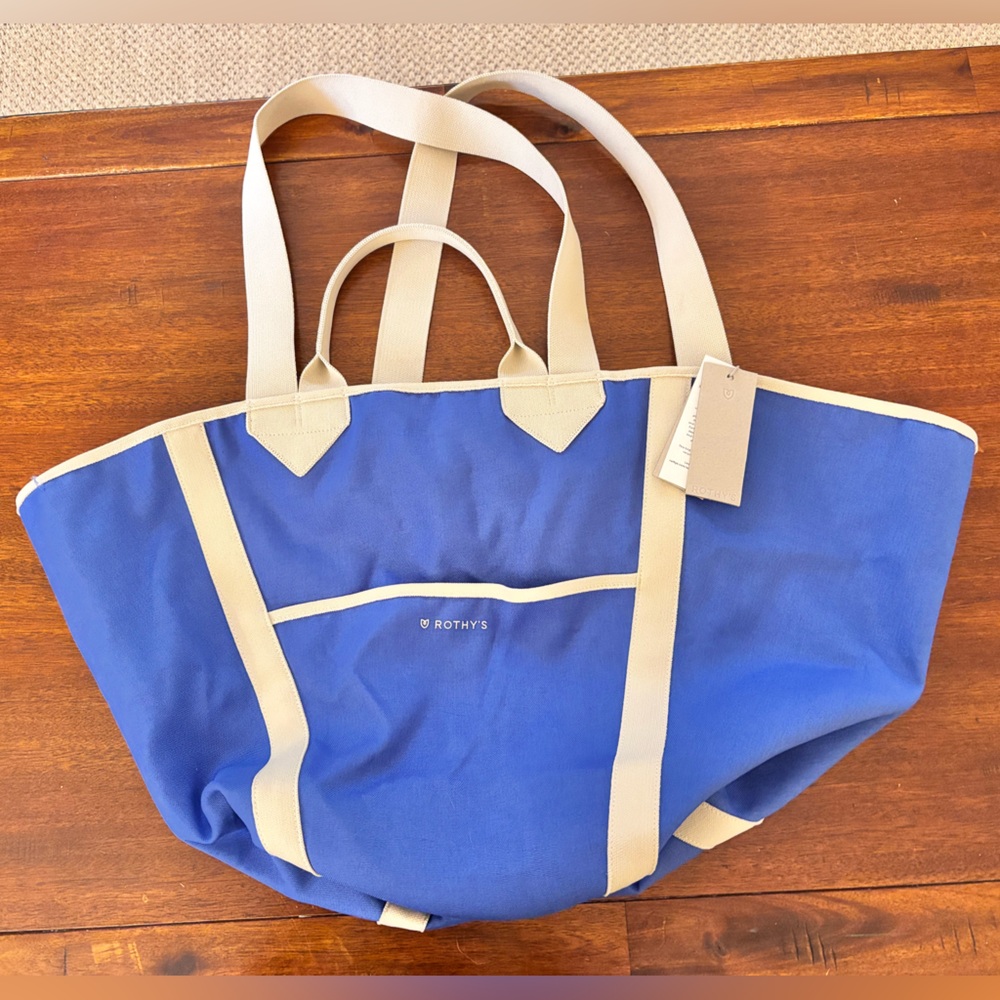 Rothy's Royal Blue Canvas Tote with Cream Trim